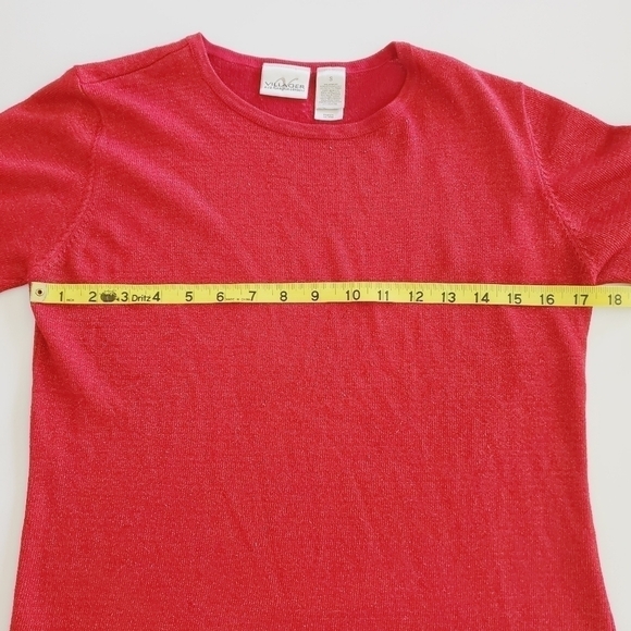1237 * Villager Liz Claiborne Metallic Sparkle Sweater Red Size S - Picture 5 of 6